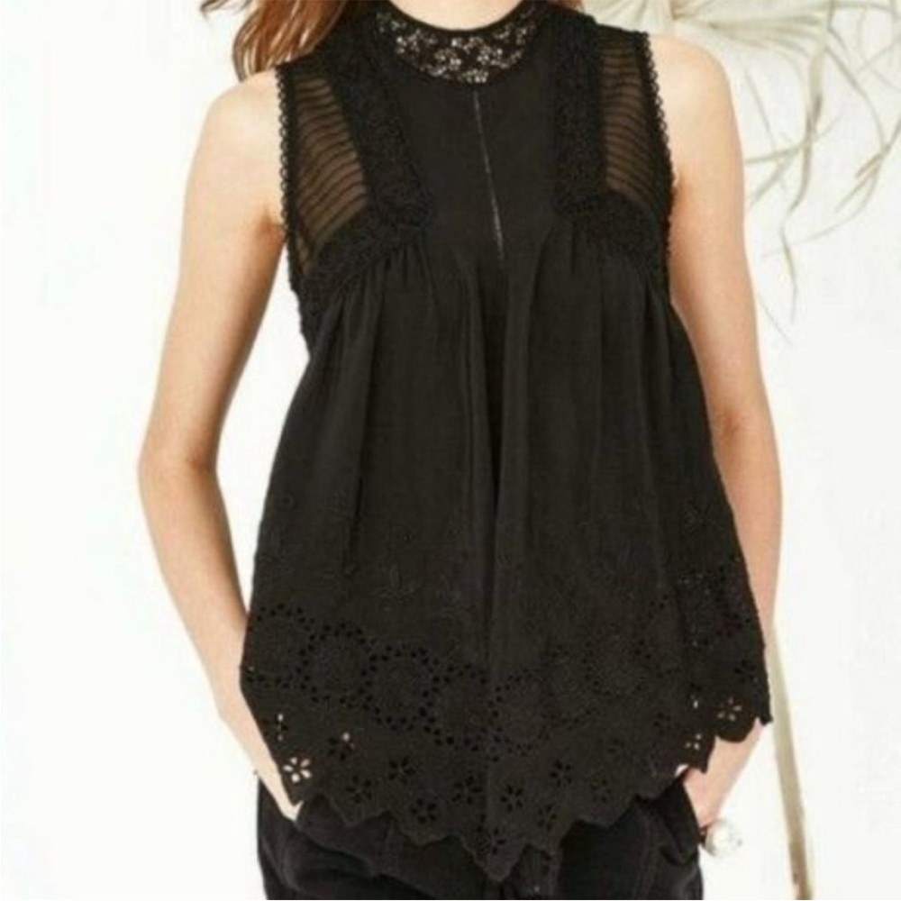 Ulla Johnson "Litsa" 100% Silk Lace High Neck Black Raven Sleeveless Top Blouse - Picture 3 of 17